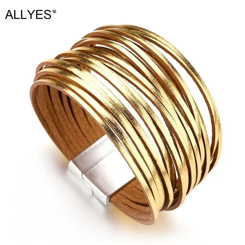 Jewellery - Gold/Silver/Multicolour Wide Leather Bracelets