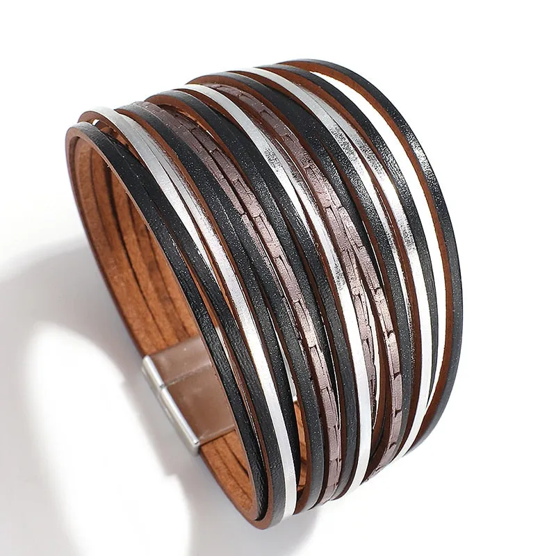 Jewellery - Gold/Silver/Multicolour Wide Leather Bracelets
