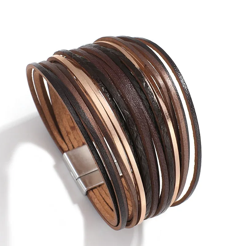 Jewellery - Gold/Silver/Multicolour Wide Leather Bracelets
