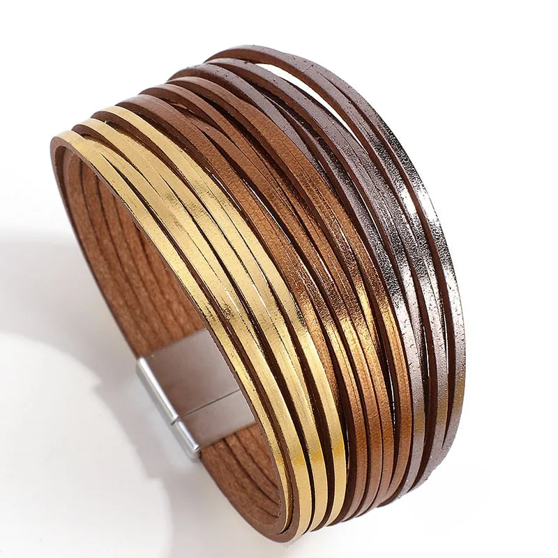 Jewellery - Gold/Silver/Multicolour Wide Leather Bracelets