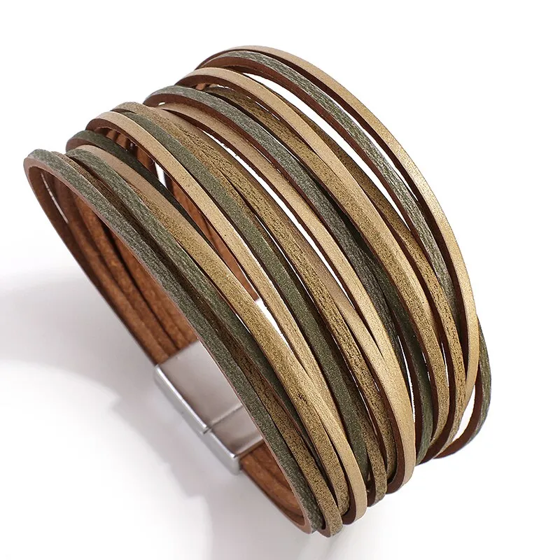 Jewellery - Gold/Silver/Multicolour Wide Leather Bracelets