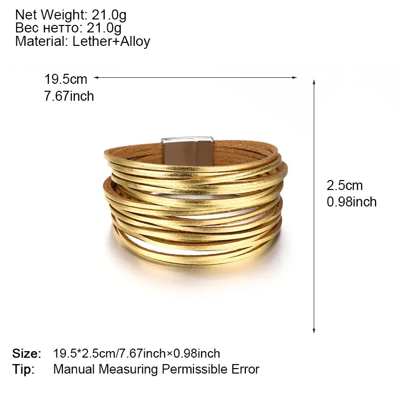 Jewellery - Gold/Silver/Multicolour Wide Leather Bracelets