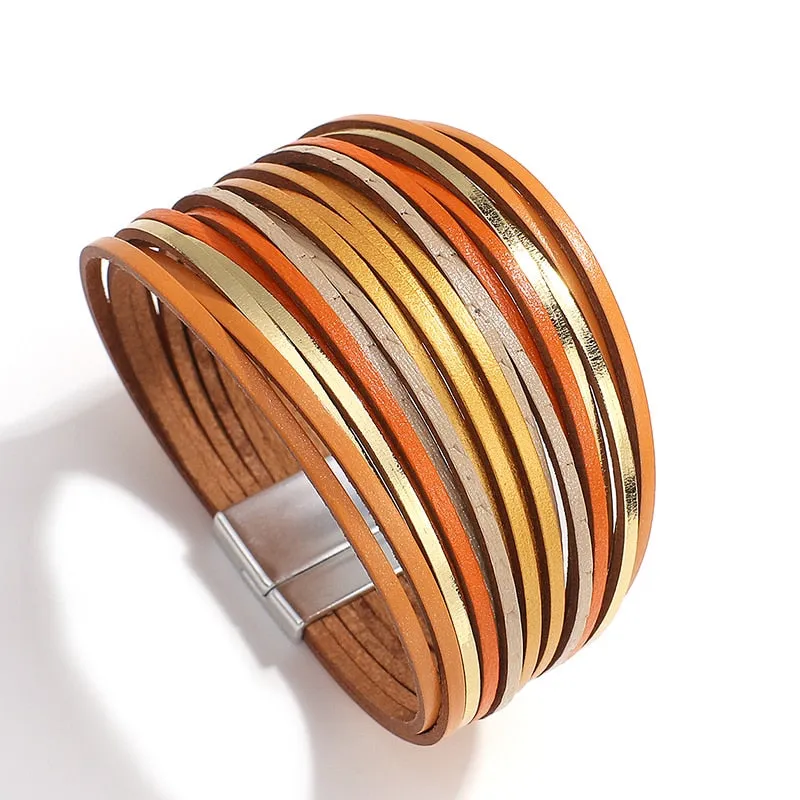 Jewellery - Gold/Silver/Multicolour Wide Leather Bracelets