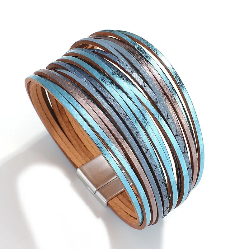 Jewellery - Gold/Silver/Multicolour Wide Leather Bracelets