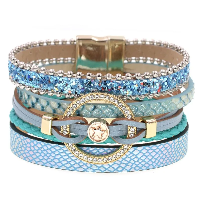 Jewellery - Leather Multilayer Charm Bracelet