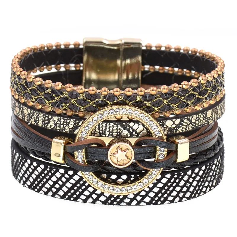 Jewellery - Leather Multilayer Charm Bracelet