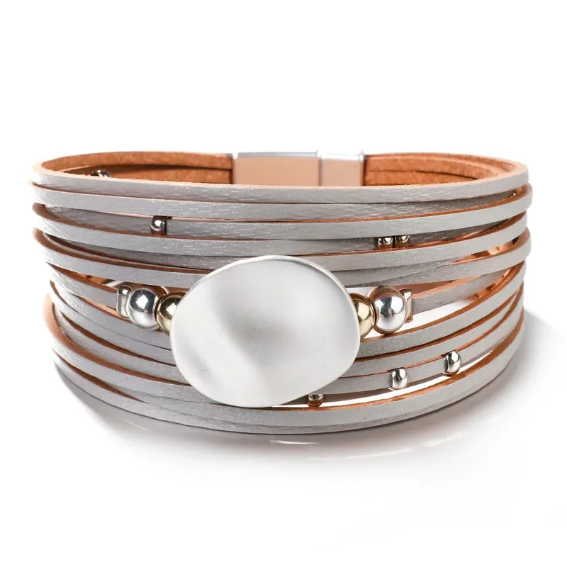 Jewellery - Metal Round Charm Leather Bracelet