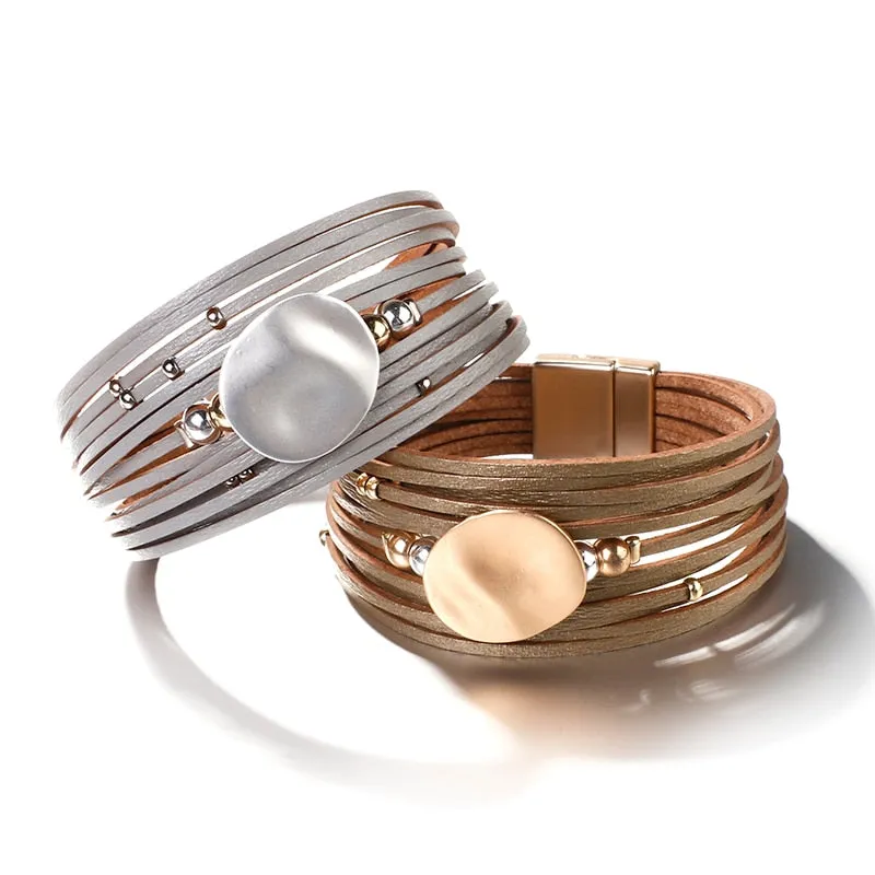 Jewellery - Metal Round Charm Leather Bracelet