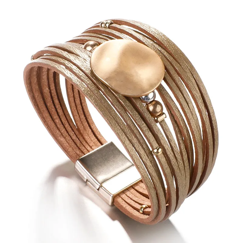 Jewellery - Metal Round Charm Leather Bracelet