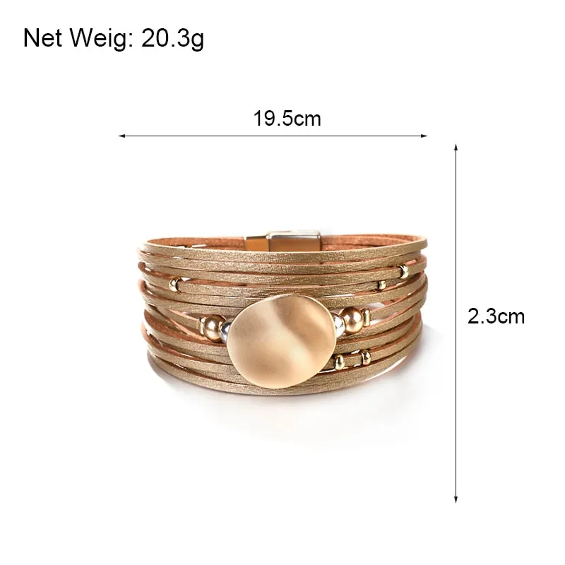 Jewellery - Metal Round Charm Leather Bracelet