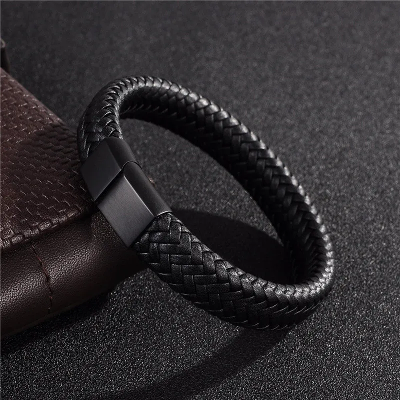 Jiayiqi Punk Men Jewelry Black/Brown Braided Leather Bracelet