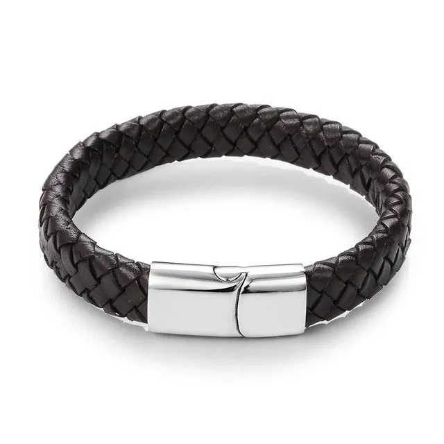Jiayiqi Punk Men Jewelry Black/Brown Braided Leather Bracelet