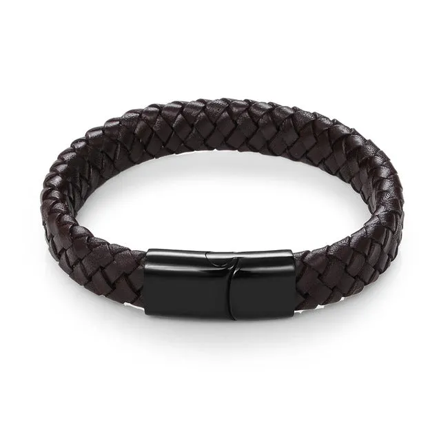 Jiayiqi Punk Men Jewelry Black/Brown Braided Leather Bracelet