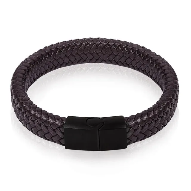 Jiayiqi Punk Men Jewelry Black/Brown Braided Leather Bracelet