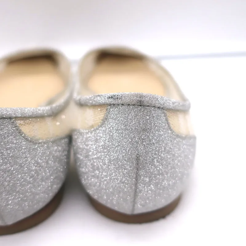 Jimmy Choo Love Glittered Tulle Pointed Toe Flats Silver Size 39