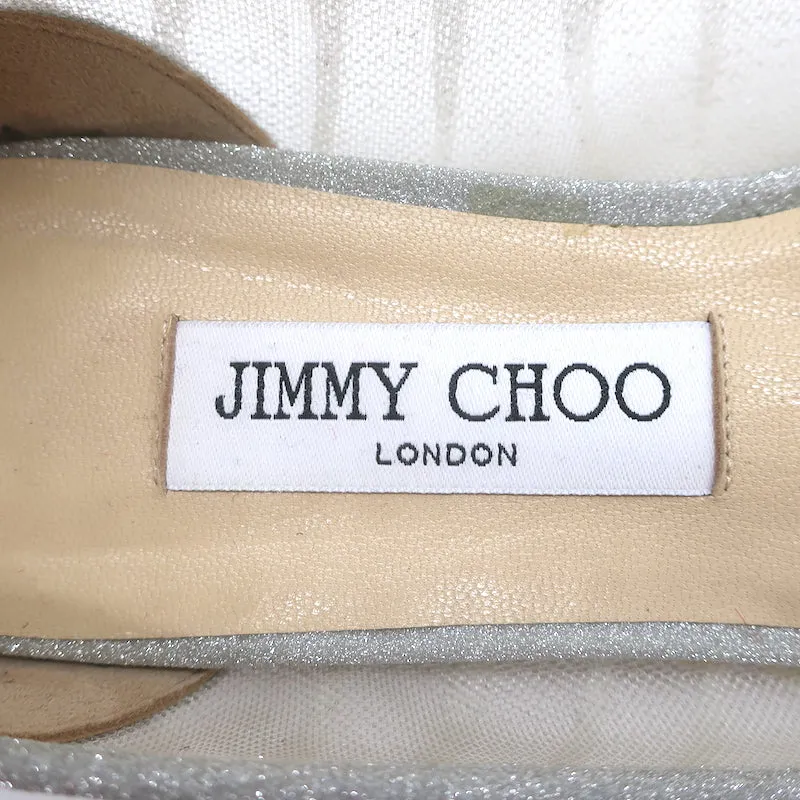 Jimmy Choo Love Glittered Tulle Pointed Toe Flats Silver Size 39