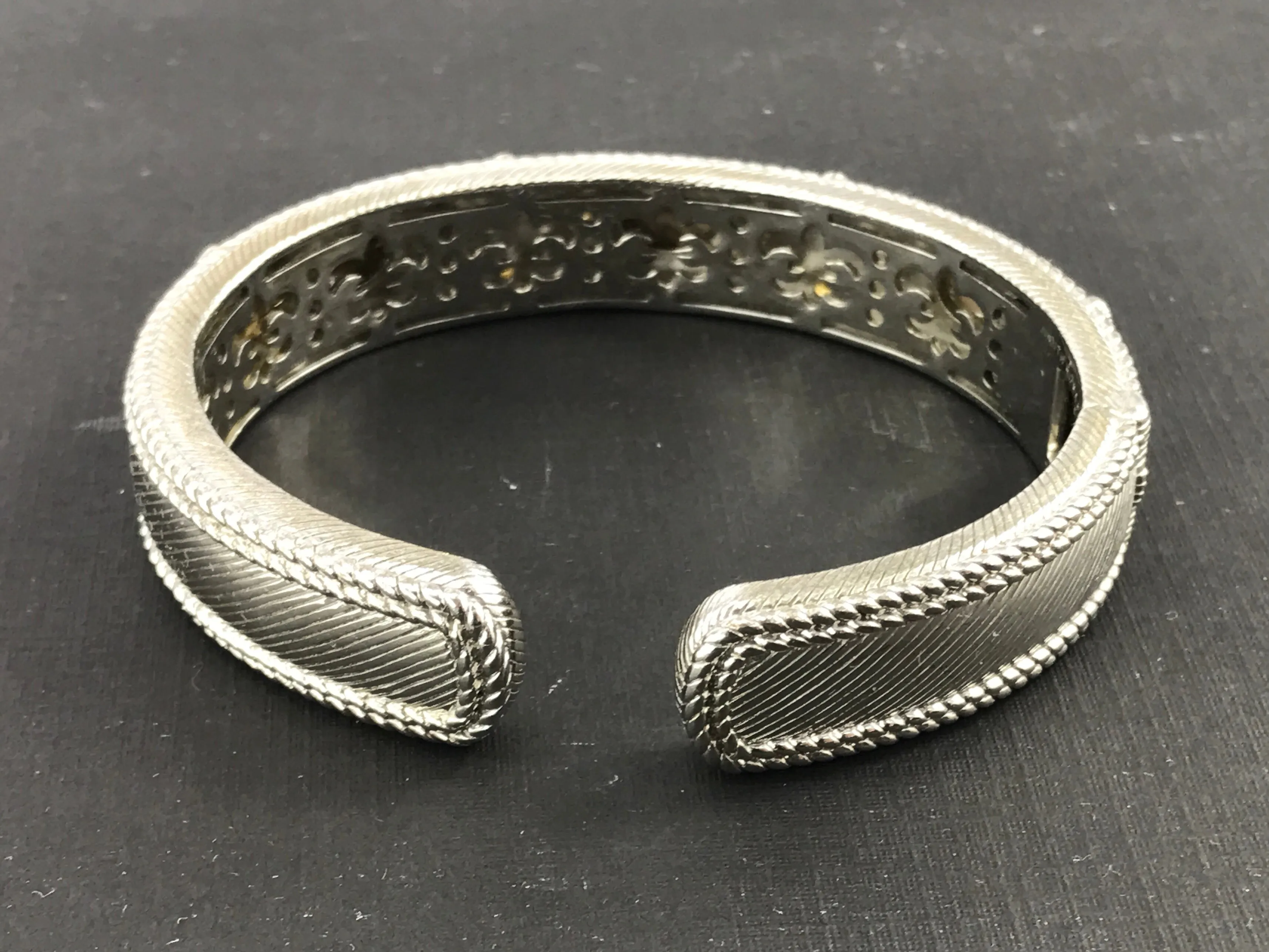 Judith Ripka Sterling Silver Tigers Eye & Citrine Station Hinged Bangle Bracelet