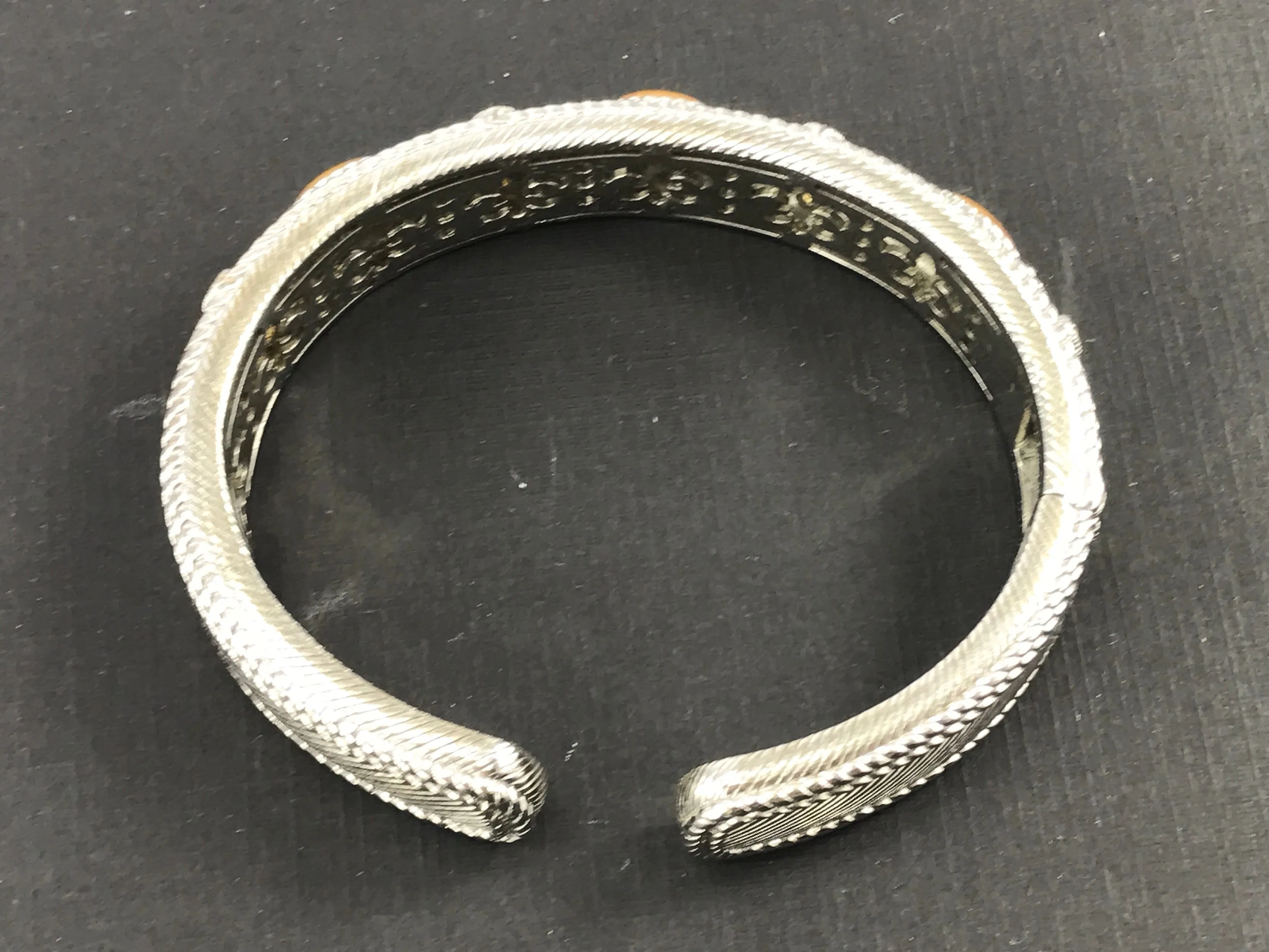 Judith Ripka Sterling Silver Tigers Eye & Citrine Station Hinged Bangle Bracelet