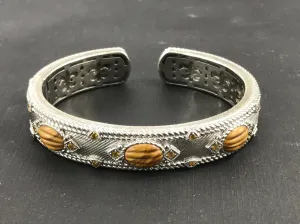 Judith Ripka Sterling Silver Tigers Eye & Citrine Station Hinged Bangle Bracelet