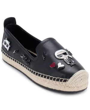 Karl Lagerfeld Paris Women's Michaela Slip On Embellished Flat Espadrille Platform, Black, 7