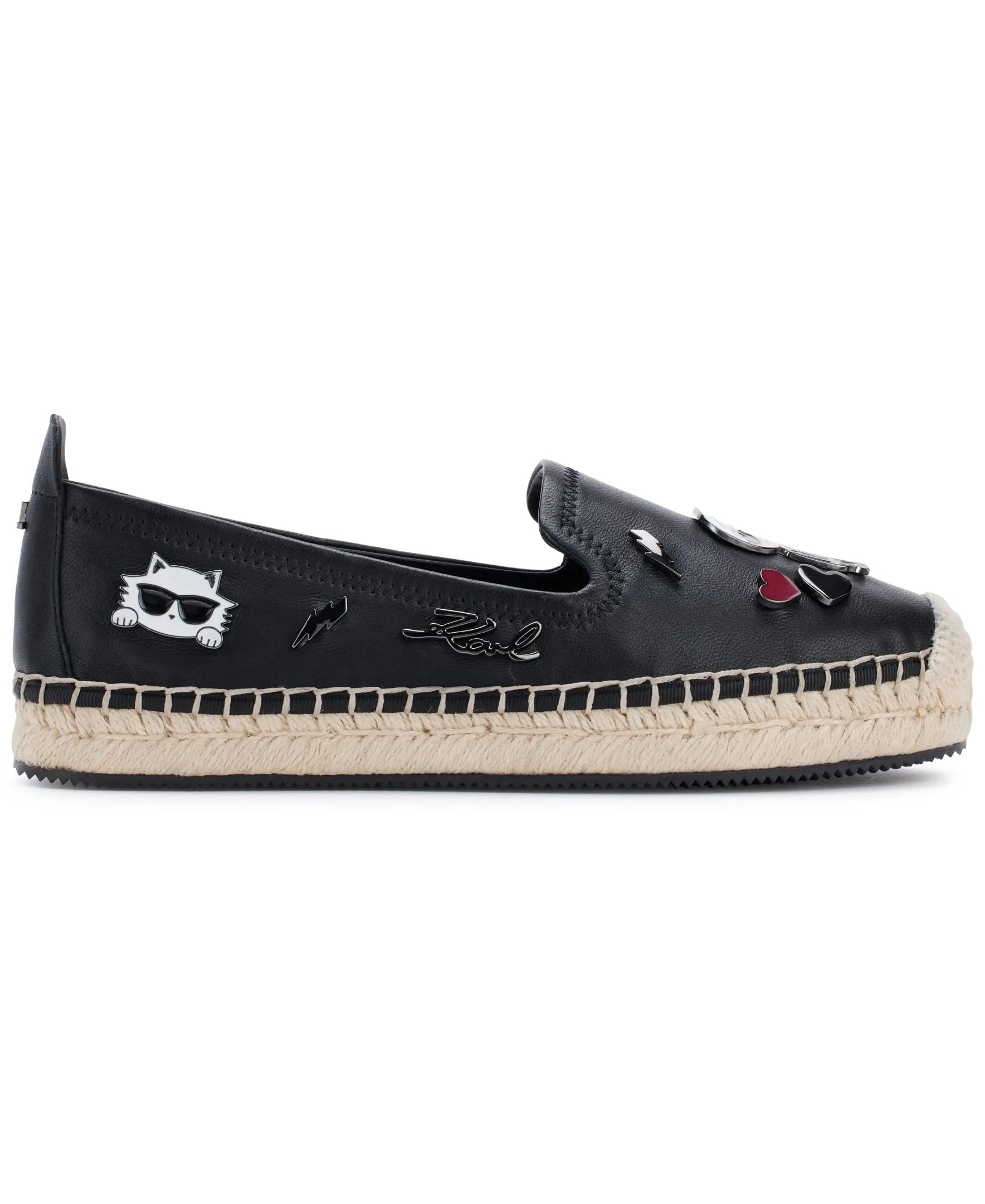 Karl Lagerfeld Paris Women's Michaela Slip On Embellished Flat Espadrille Platform, Black, 7
