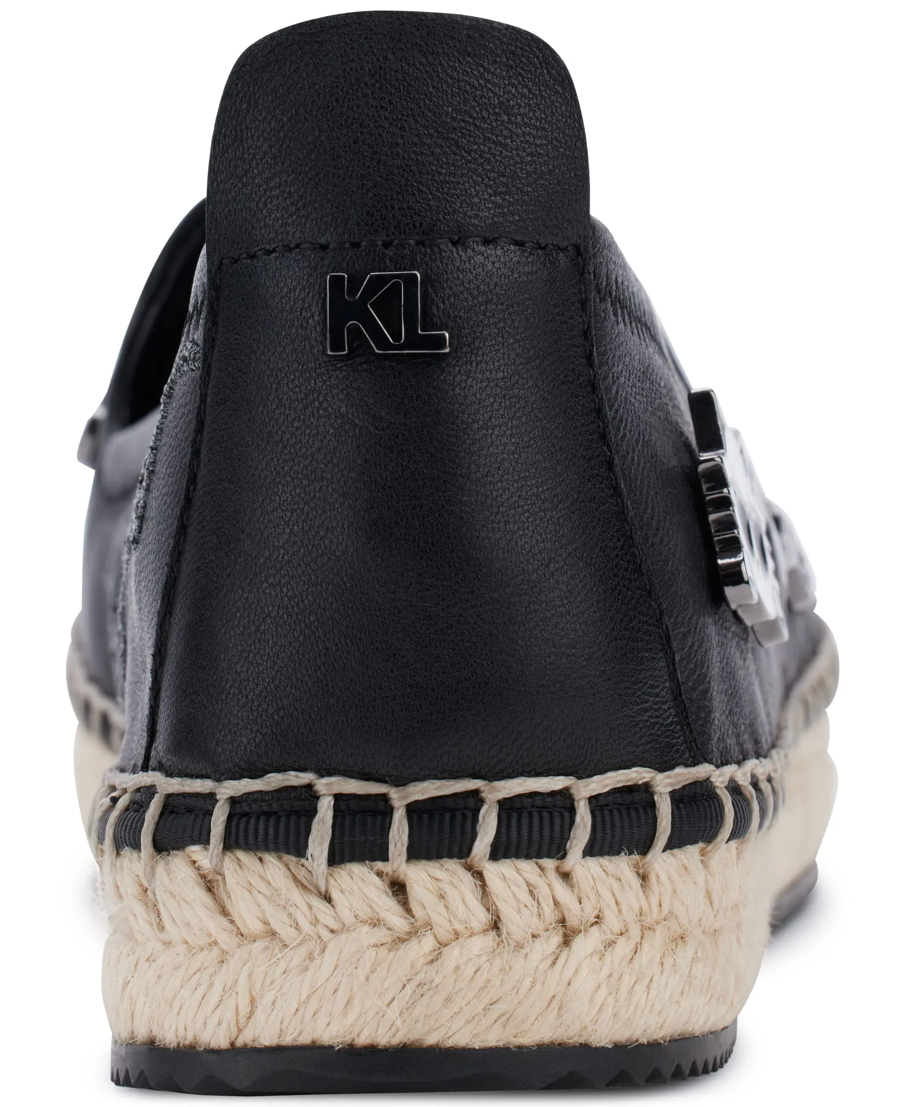 Karl Lagerfeld Paris Women's Michaela Slip On Embellished Flat Espadrille Platform, Black, 7