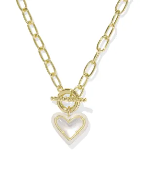 Kendra Scott - Ari Heart Gold Ivory Mother Of Pearl Enamel Frame Link Necklace