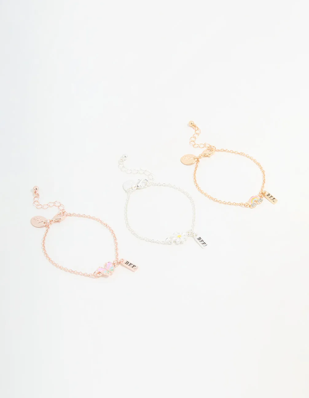 Kids Mixed Metal Flower & Butterfly Best Friends Bracelets 3-Pack