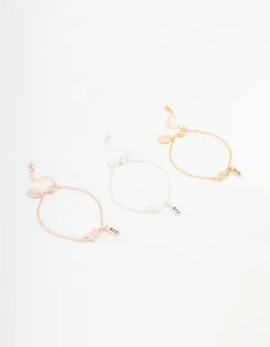 Kids Mixed Metal Flower & Butterfly Best Friends Bracelets 3-Pack