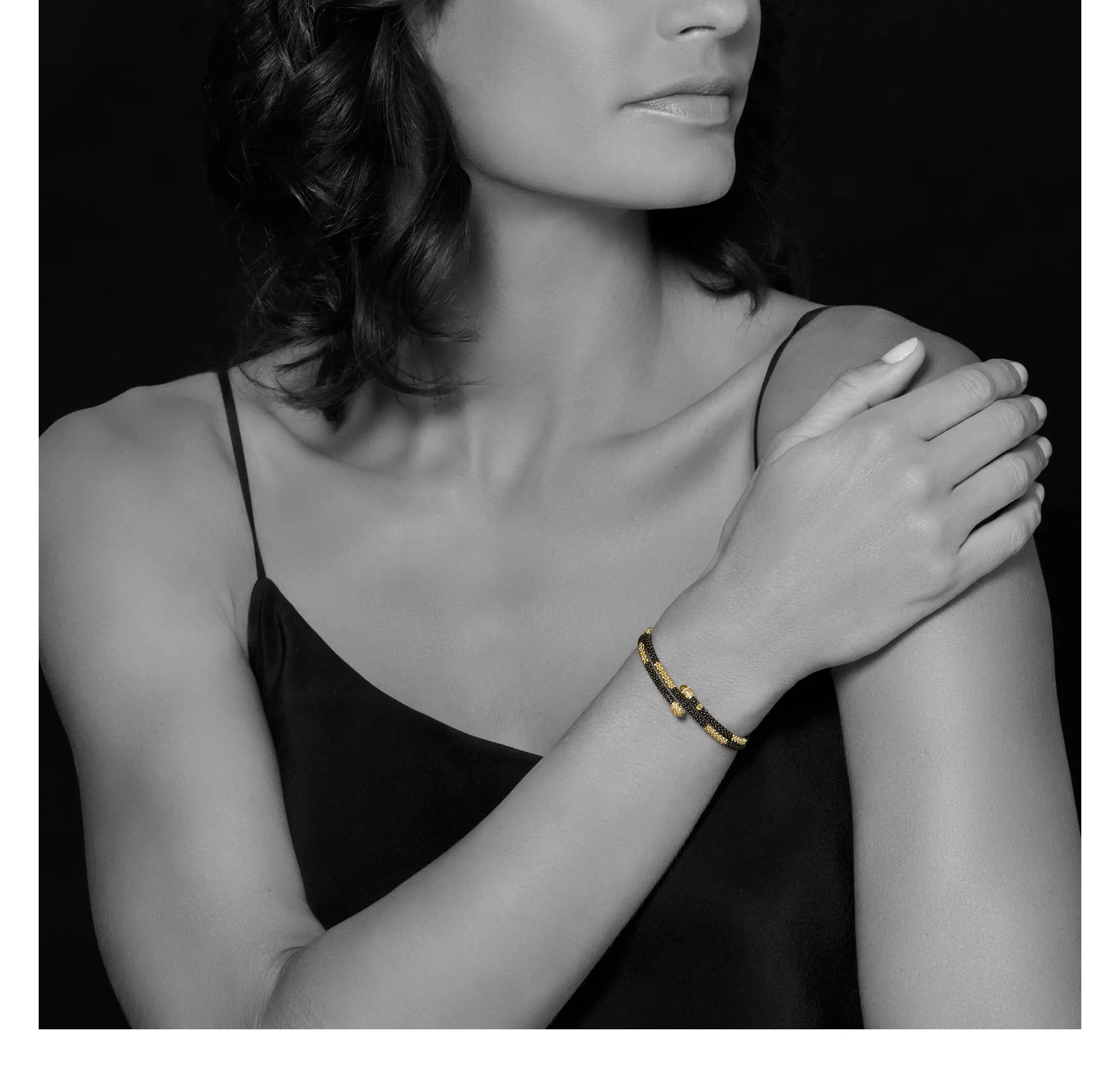 LAGOS Black Caviar 18K Gold Large Station Ceramic Wrap Bracelet