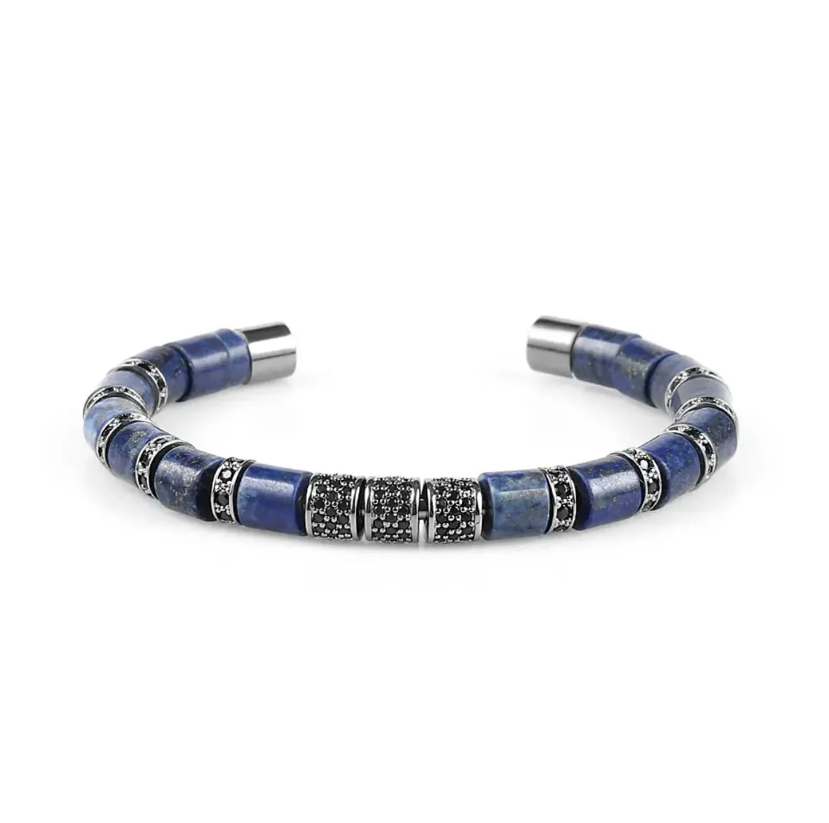 Lapis Lazuli & Black Crystals Cuff Bracelet