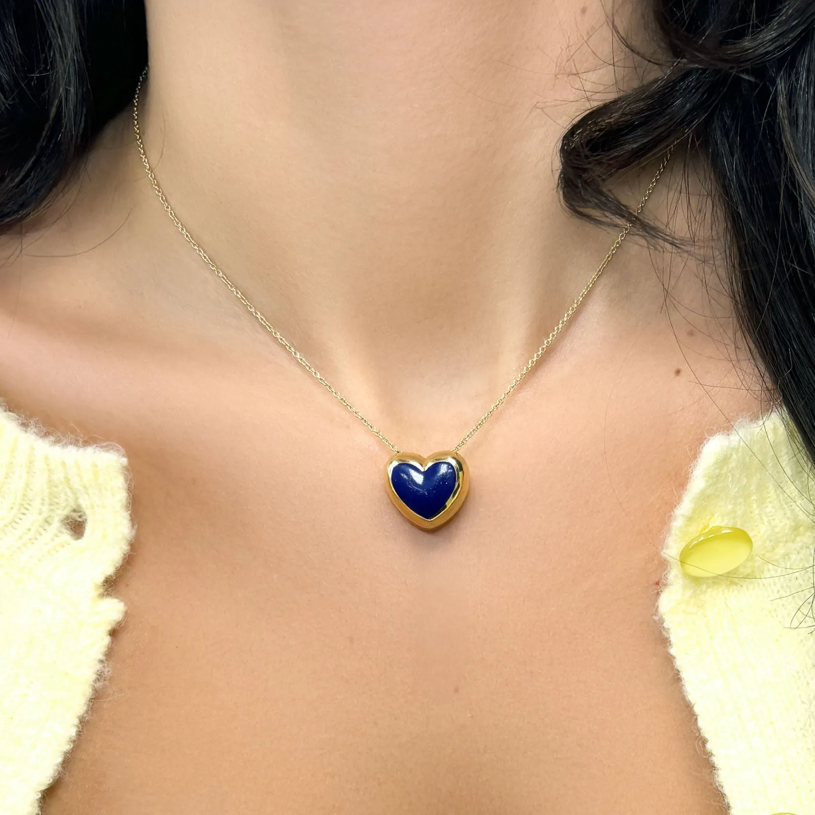Lapis Puffy Heart Necklace
