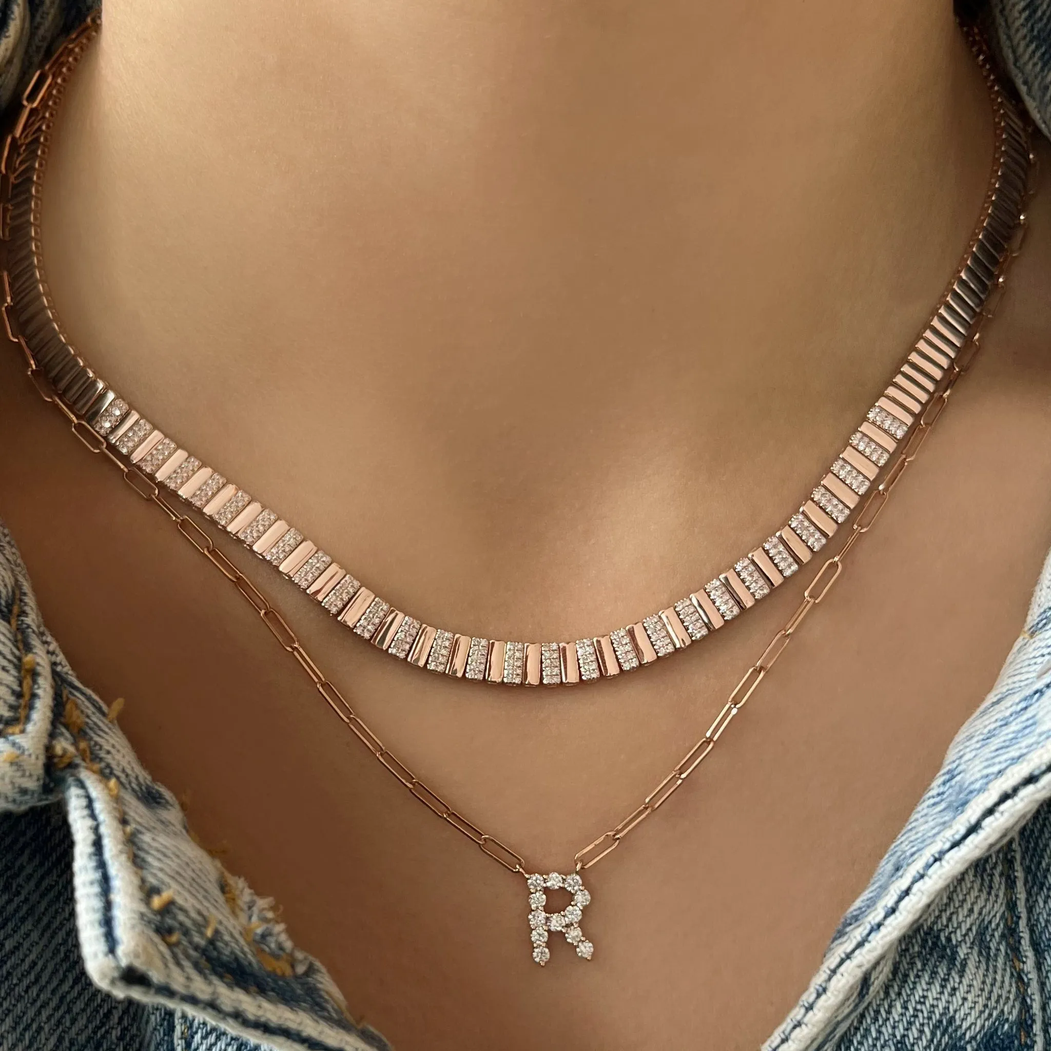 Large Diamond Paperclip Initial Necklace