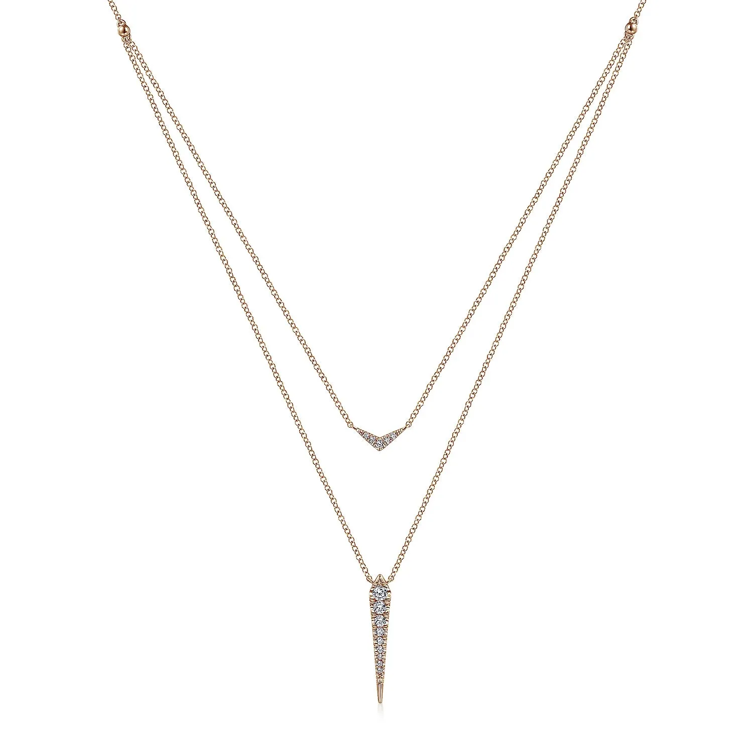 Layered Pavé Diamond Bar and Spike Pendant Necklace