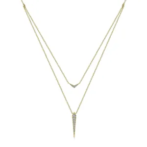 Layered Pavé Diamond Bar and Spike Pendant Necklace