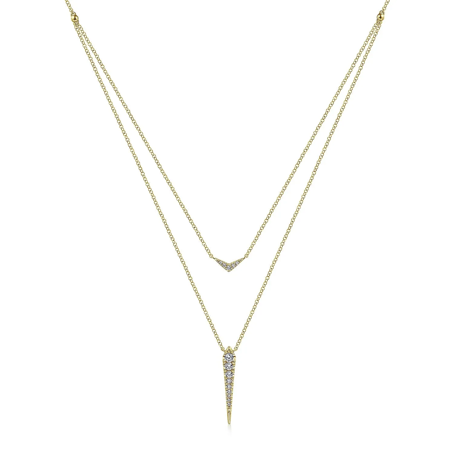 Layered Pavé Diamond Bar and Spike Pendant Necklace