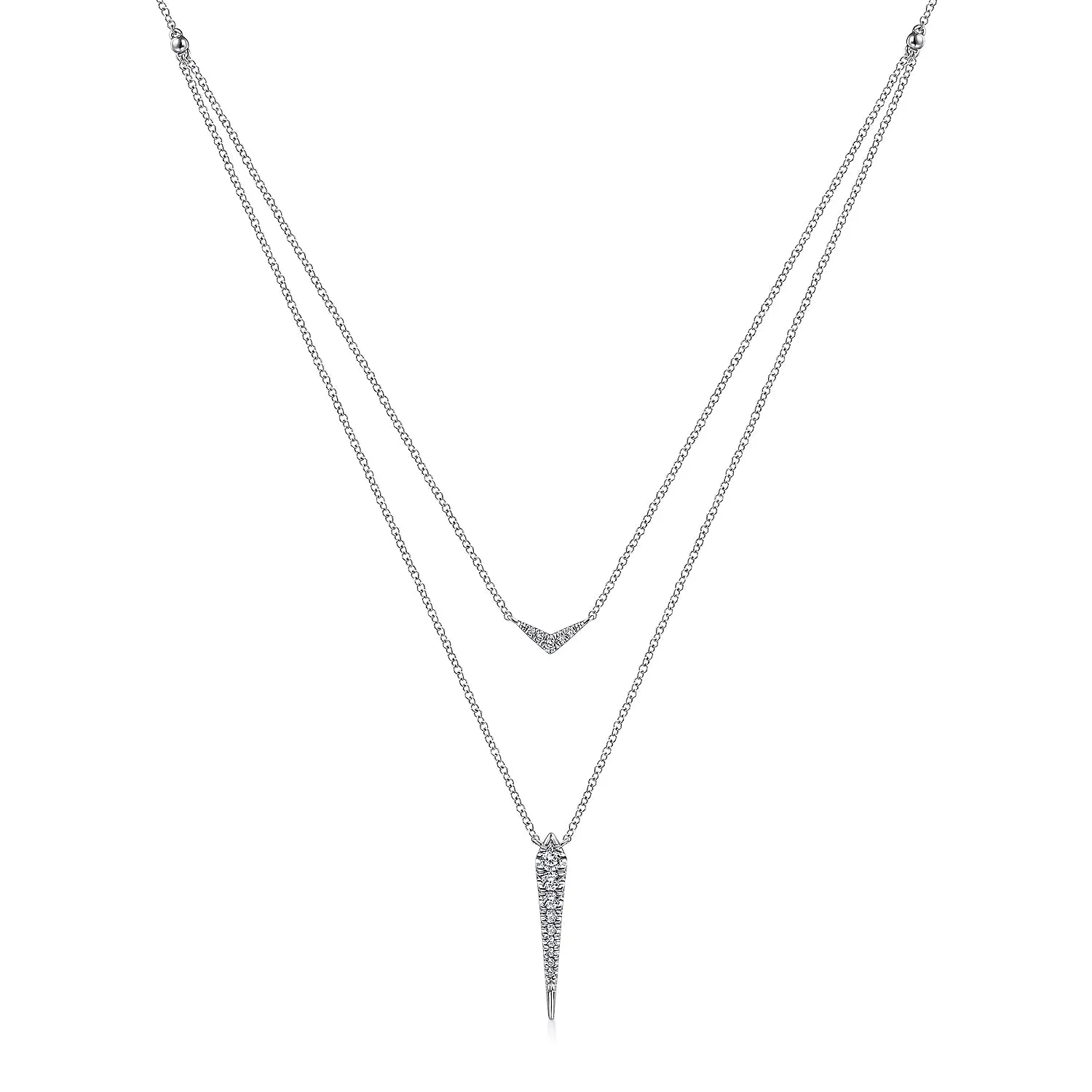 Layered Pavé Diamond Bar and Spike Pendant Necklace