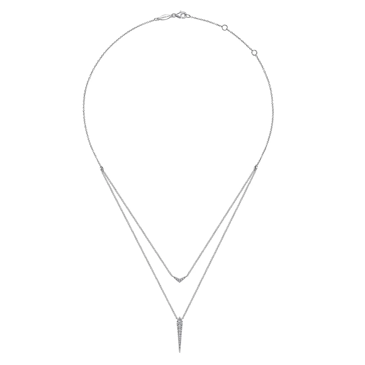 Layered Pavé Diamond Bar and Spike Pendant Necklace