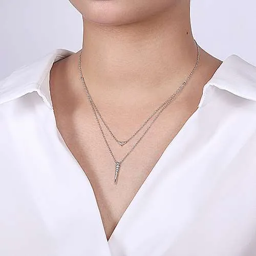 Layered Pavé Diamond Bar and Spike Pendant Necklace
