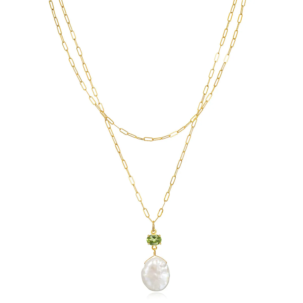 Layered Peridot & Keshi Pearl Necklace