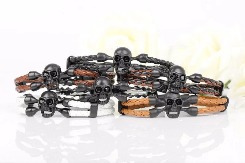 Leather Skull Charm Friendship Bracelets