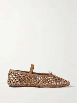 Leonie grosgrain-trimmed raffia Mary Jane ballet flats
