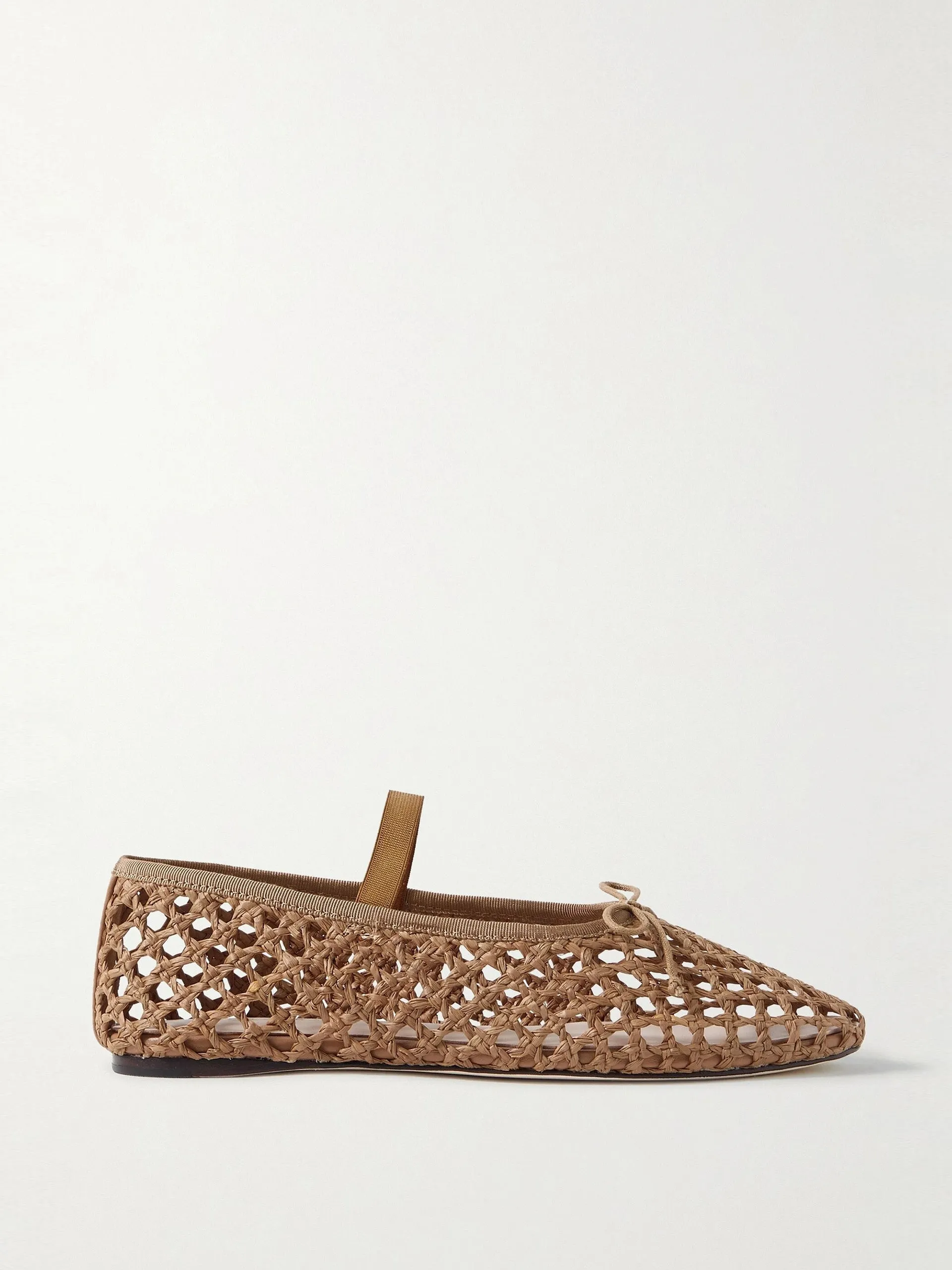 Leonie grosgrain-trimmed raffia Mary Jane ballet flats