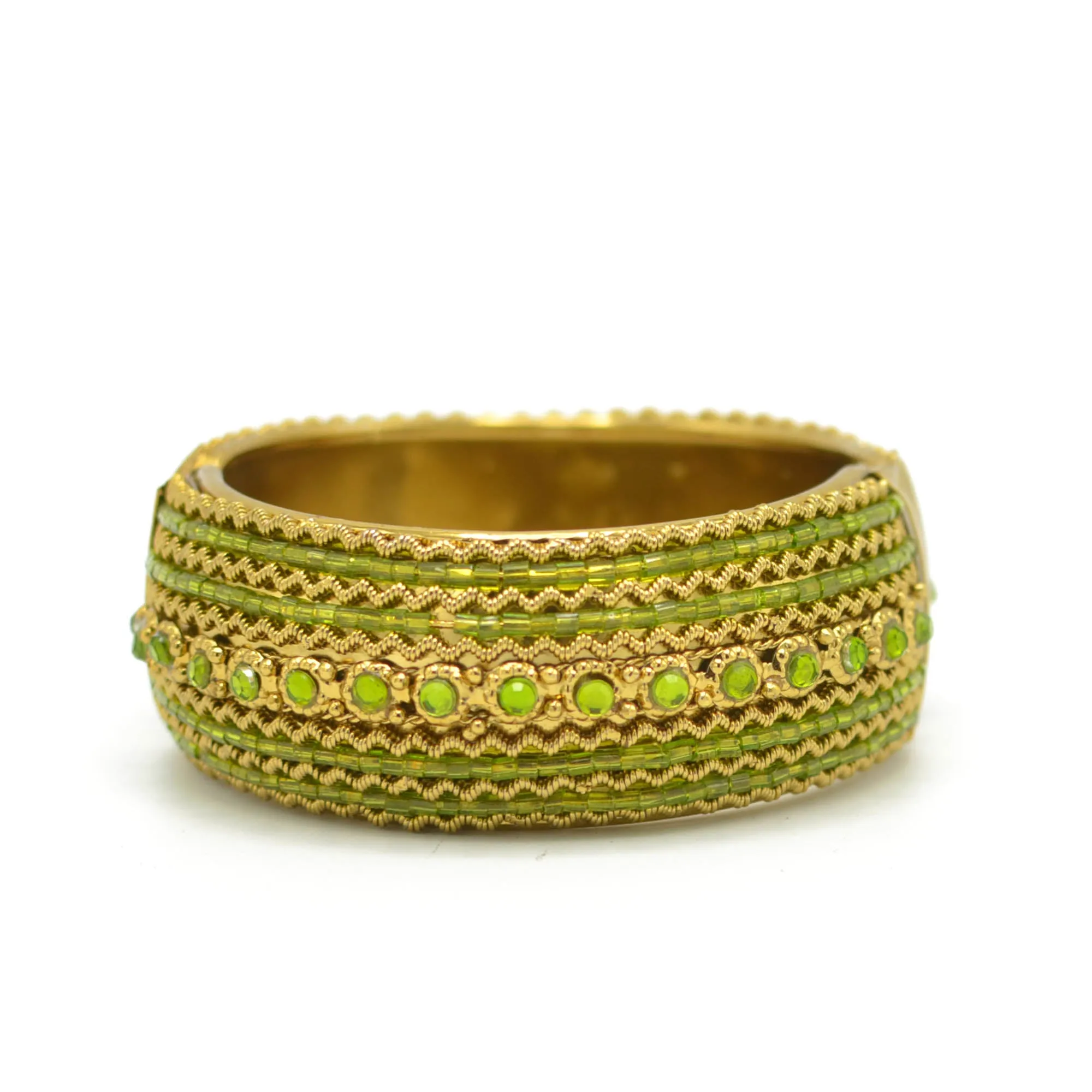 Light Green Rhinestone and Seed Beads Boho Style Bracelet #FW-VB06J0248GREEN