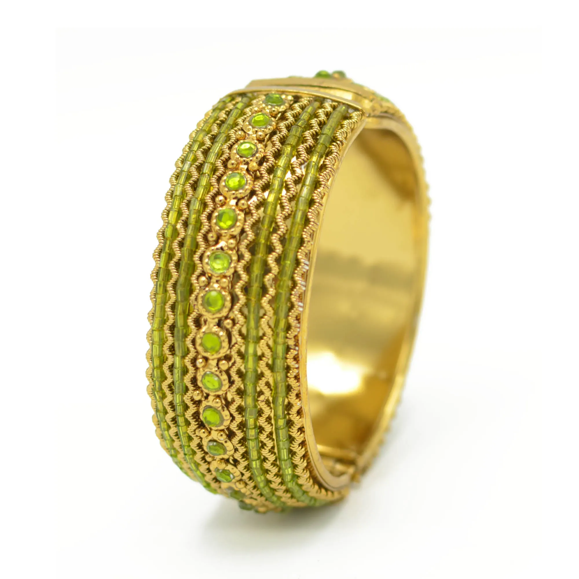Light Green Rhinestone and Seed Beads Boho Style Bracelet #FW-VB06J0248GREEN
