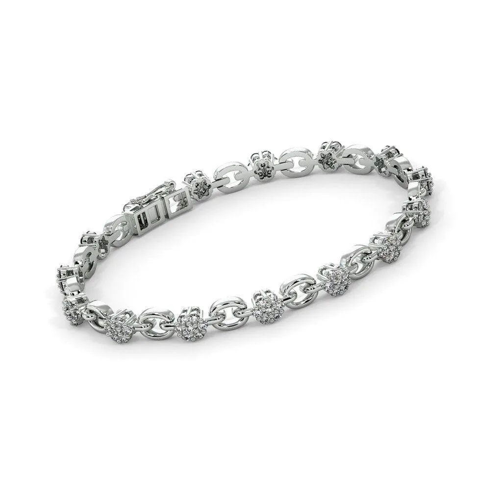 Links Tennis Bracelet Diamond 14k Solid White Gold Handmade, Tennis Bracelet, Designer Bracelet, White Gold Bracelet, Diamond Bracelet