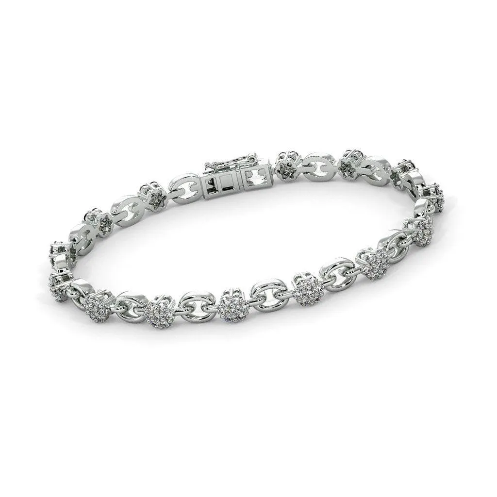 Links Tennis Bracelet Diamond 14k Solid White Gold Handmade, Tennis Bracelet, Designer Bracelet, White Gold Bracelet, Diamond Bracelet