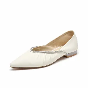 Loafers Women Sheepskin Genuine Leather Crystal Decorated Pointed Toe Ladies Slip On Flat Shoes Handmade
