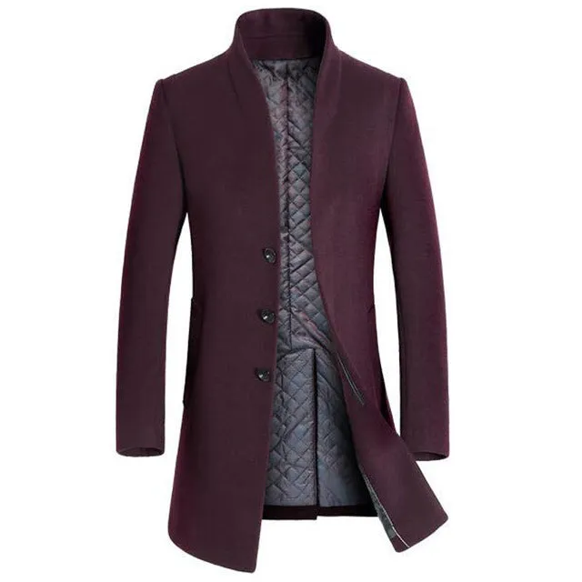 Long Woolen Coat Men Winter Thicken Trench Wool Coats Mens Casual Silm Fit Warm Windbreaker Jacket Palto Mens Peacoat Overcoat