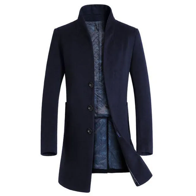 Long Woolen Coat Men Winter Thicken Trench Wool Coats Mens Casual Silm Fit Warm Windbreaker Jacket Palto Mens Peacoat Overcoat